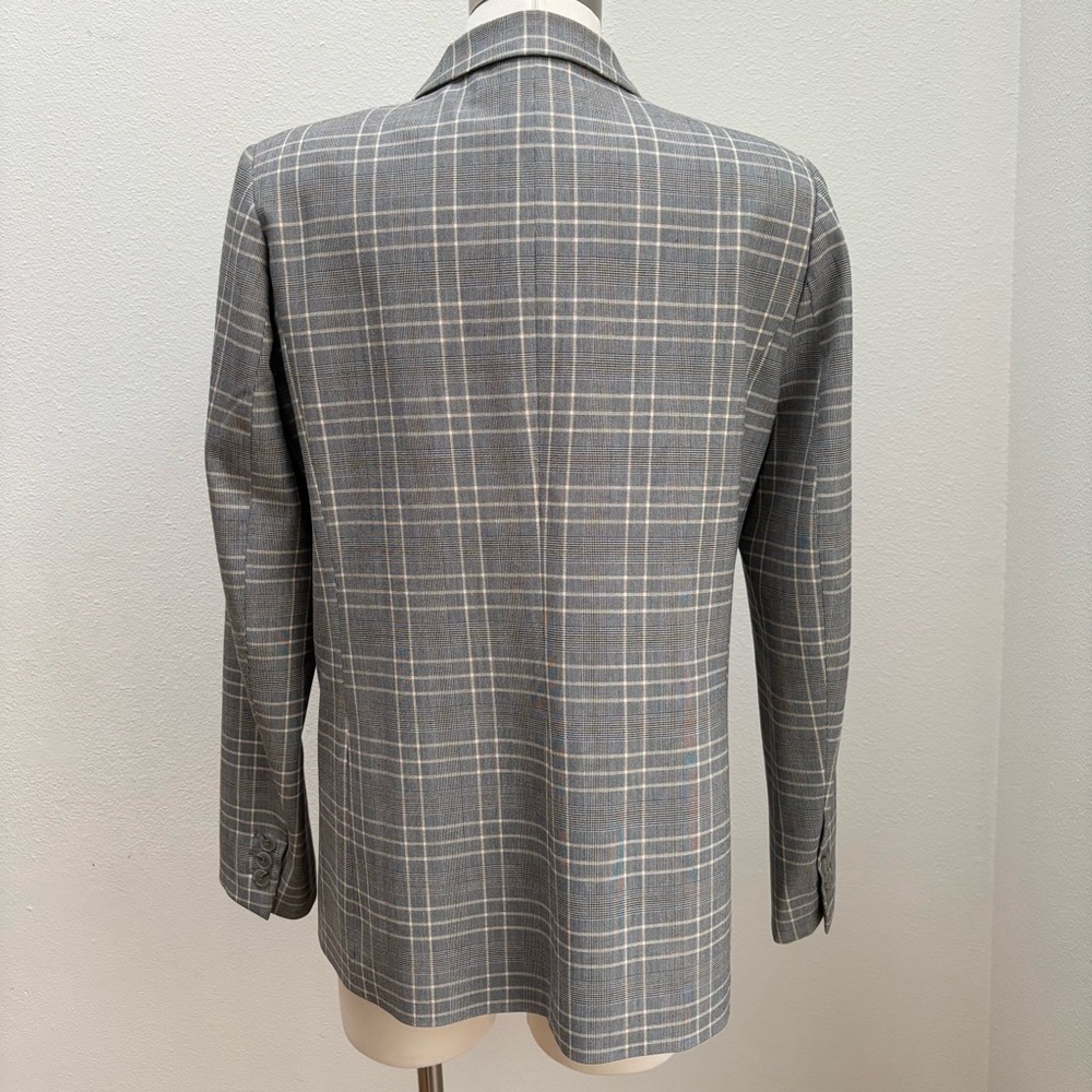 Plaid Double Breasted Blazer Preppy Academia Old Money Gray Cream White Size 12 - Picture 4 of 7